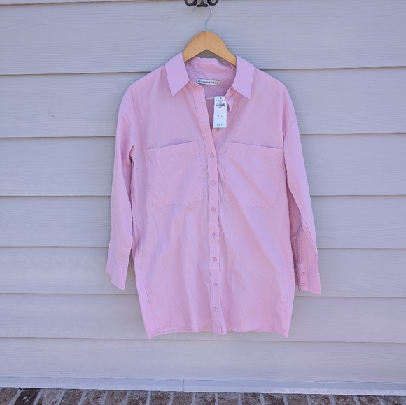 Abercrombie Dress NWT Size S Pink Mini Shirt Buttondown Poplin Collar Pockets - Picture 3 of 6